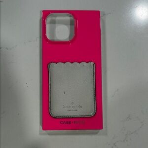 Square Hot Pink Phone Case with Silver Kate spade leather Card Holder
